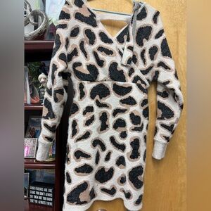 Leopard Print Cozy Knit Dress - Black and Tan